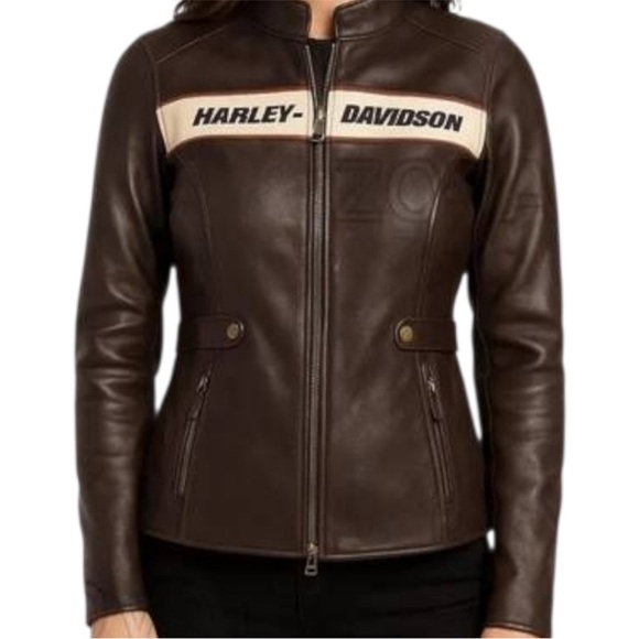 Harley-Davidson Women's Victory Lane Leather Brown Jacket Size Small NWT - Picture 5 of 14